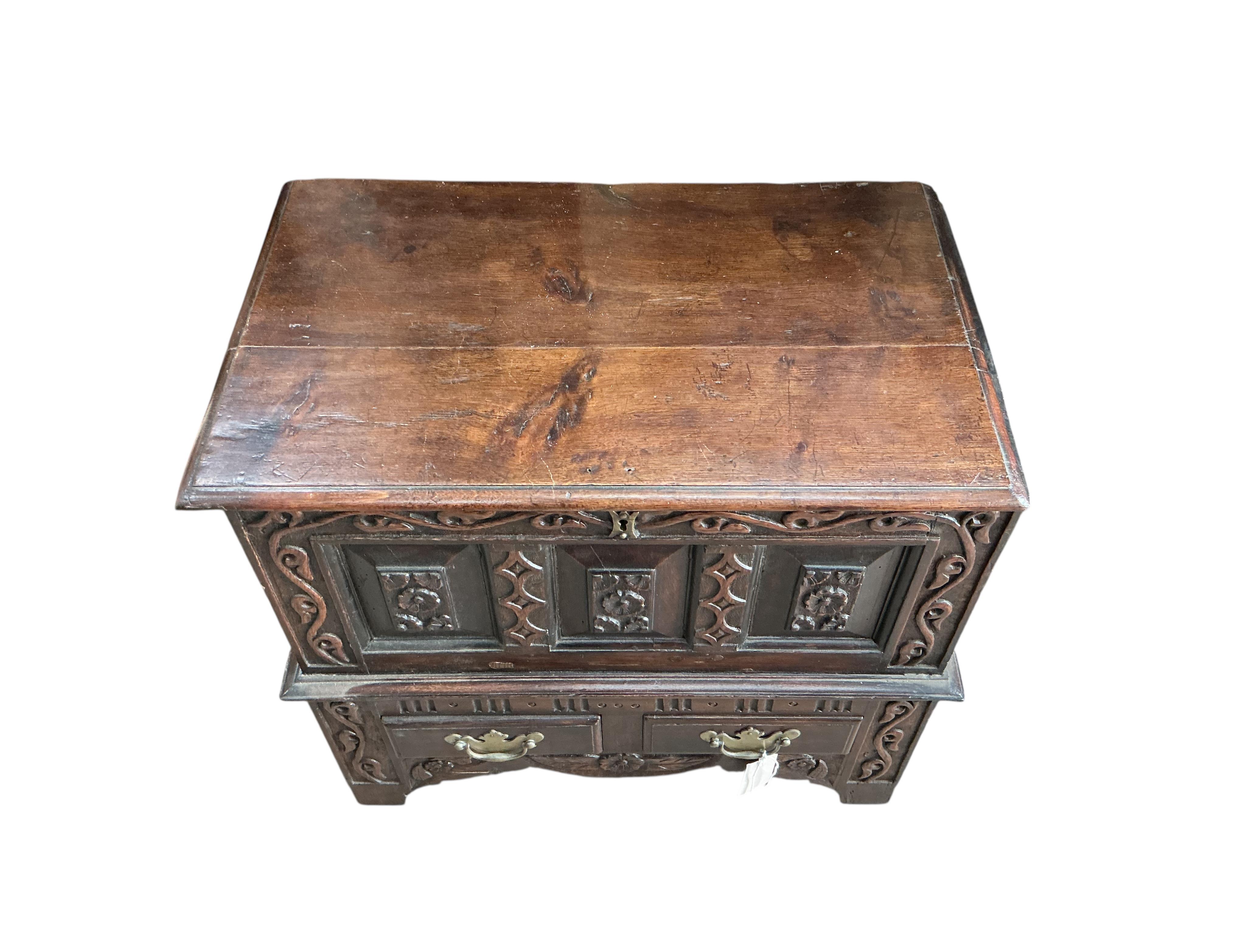 A 19th century Welsh miniature mule chest, width 59cm, depth 37cm, height 53cm